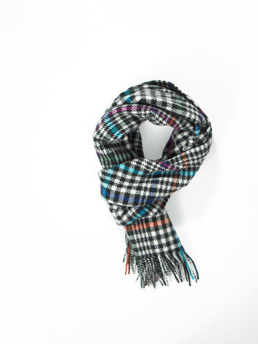 Joshua Ellis Black & Multi Check & Tweed Cashmere Wide Scarf